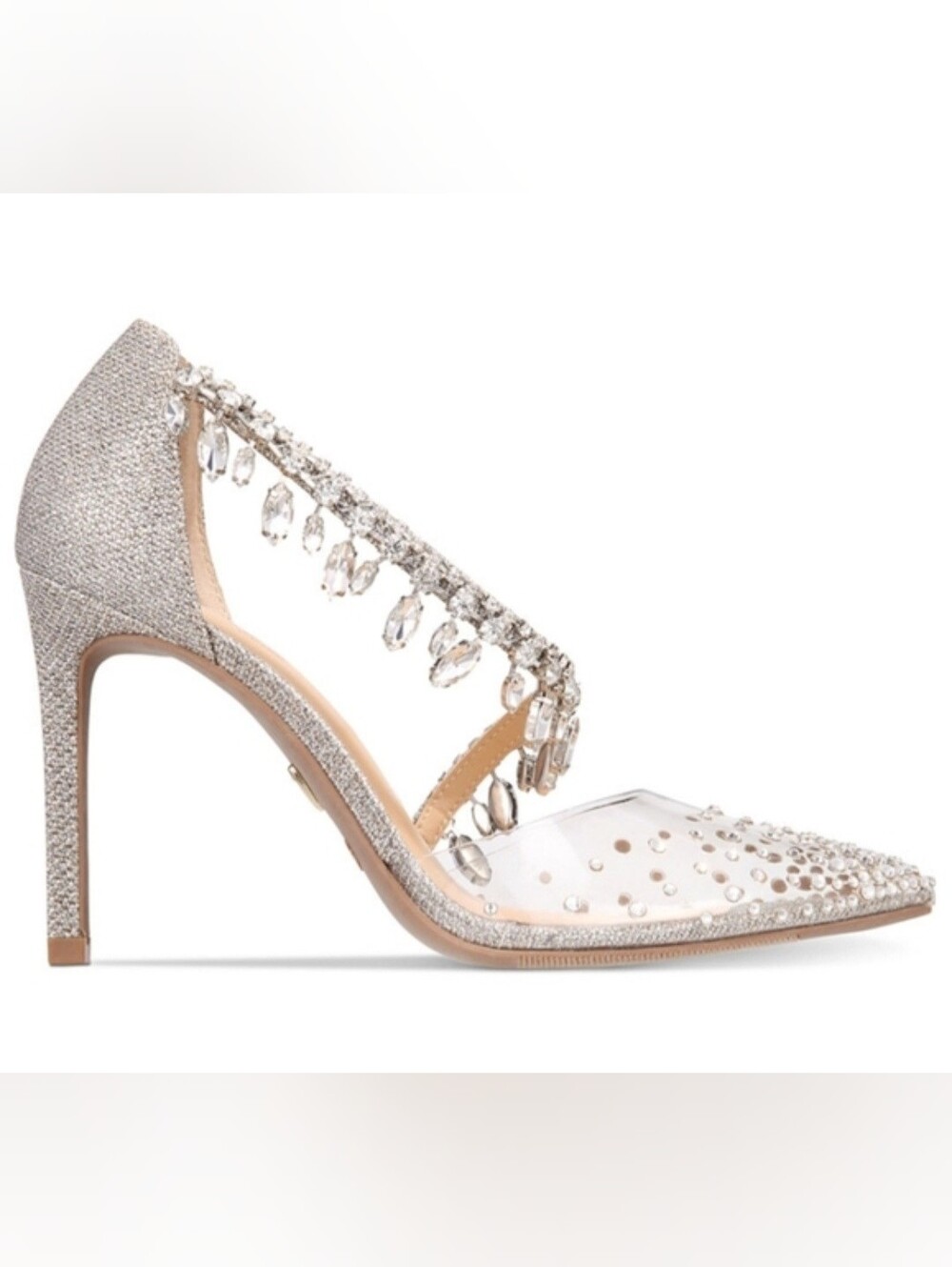 Thalia Sodi Champagne Glitter & Clear Crystal D'Orsay Pumps Sz 9.5 Party Festive